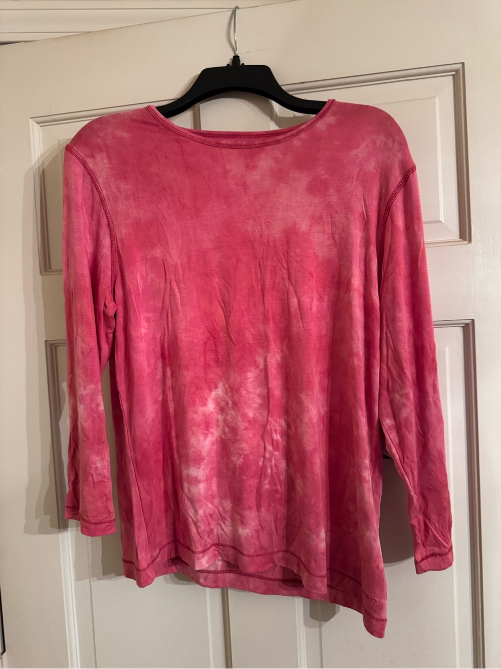 Pink Tie-Dye Long Sleeve Microfiber Crewneck Top